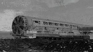 La machine qui creuse le tunnel sous la mer fait la longueur dʼun terrain de football et avance de trente mètres par jour