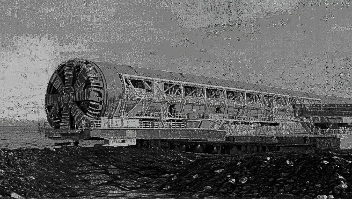 La machine qui creuse le tunnel sous la mer fait la longueur dʼun terrain de football et avance de trente mètres par jour