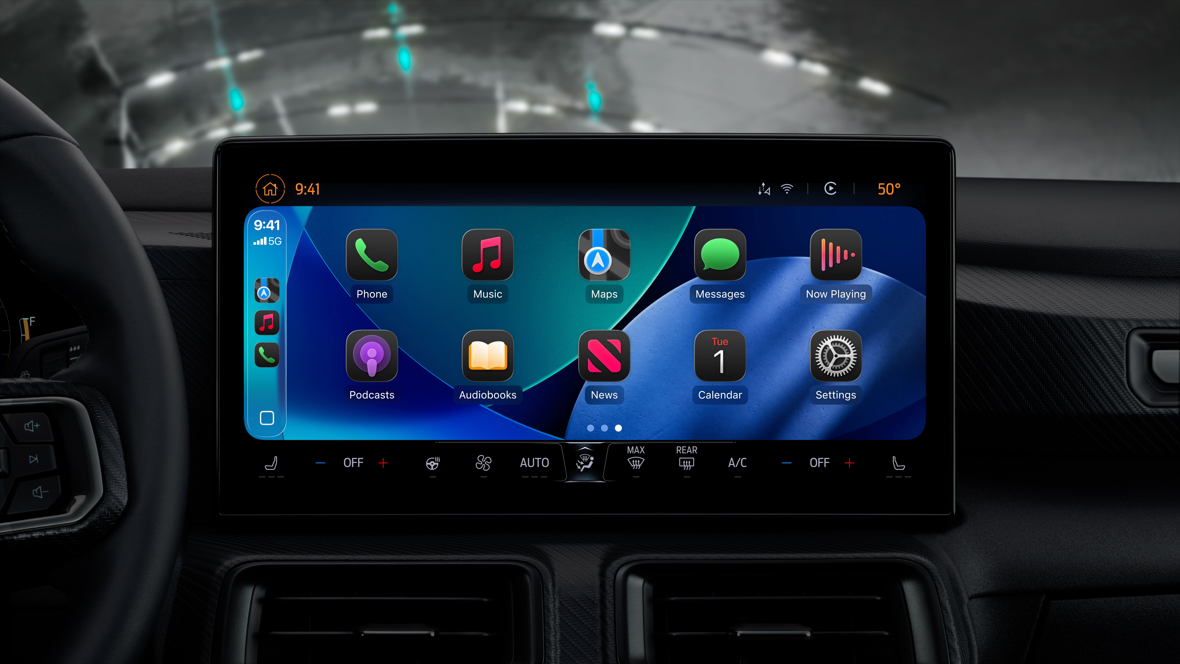 CarPlay ekranında Telefon, Müzik, Haritalar ve Mesajlar uygulamaları